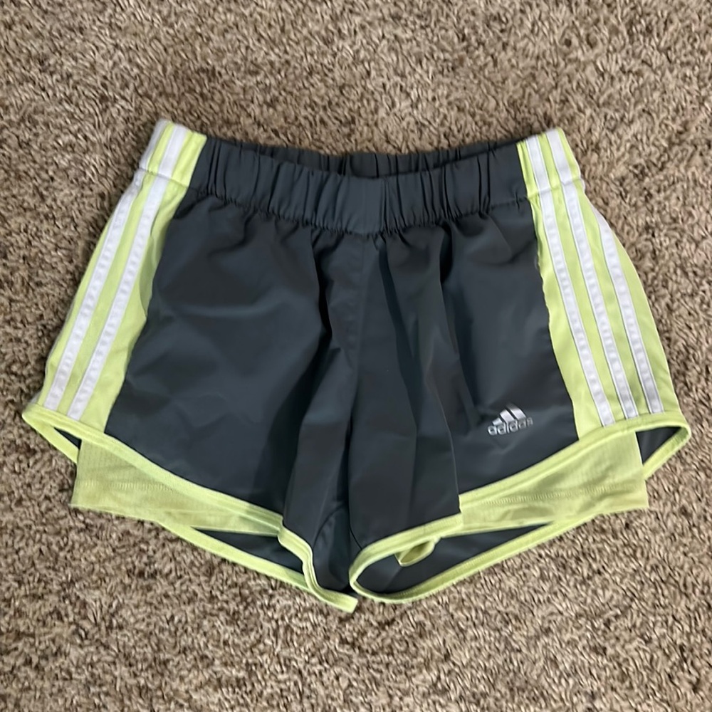 Adidas grey and green running shorts. Size small.